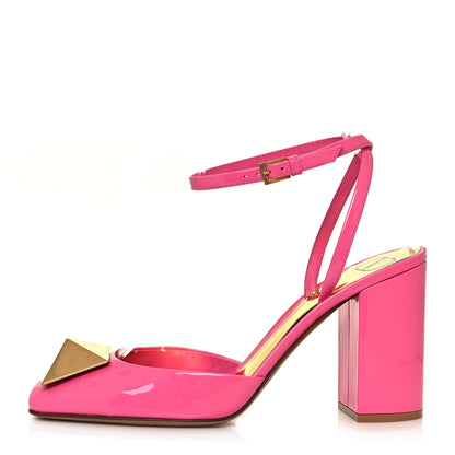 Valentino Garavani Patent One Stud Ankle Strap 90mm Block Heel Pumps 38 Feminine Pink 1 of 8