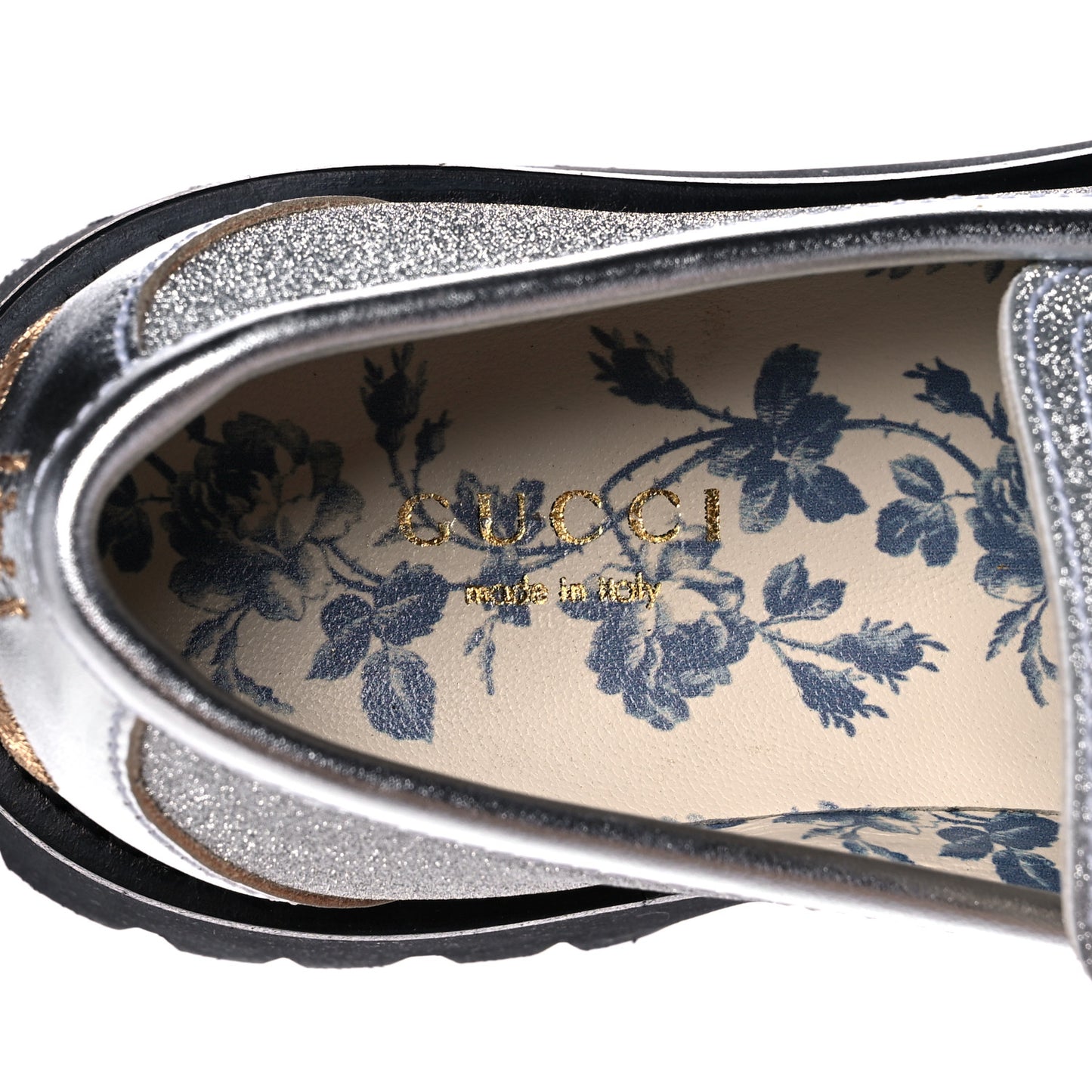 Mini Diamond Storm Silk Calfskin Womens Harald Horsebit 25mm Platform Loafers 35 Silver