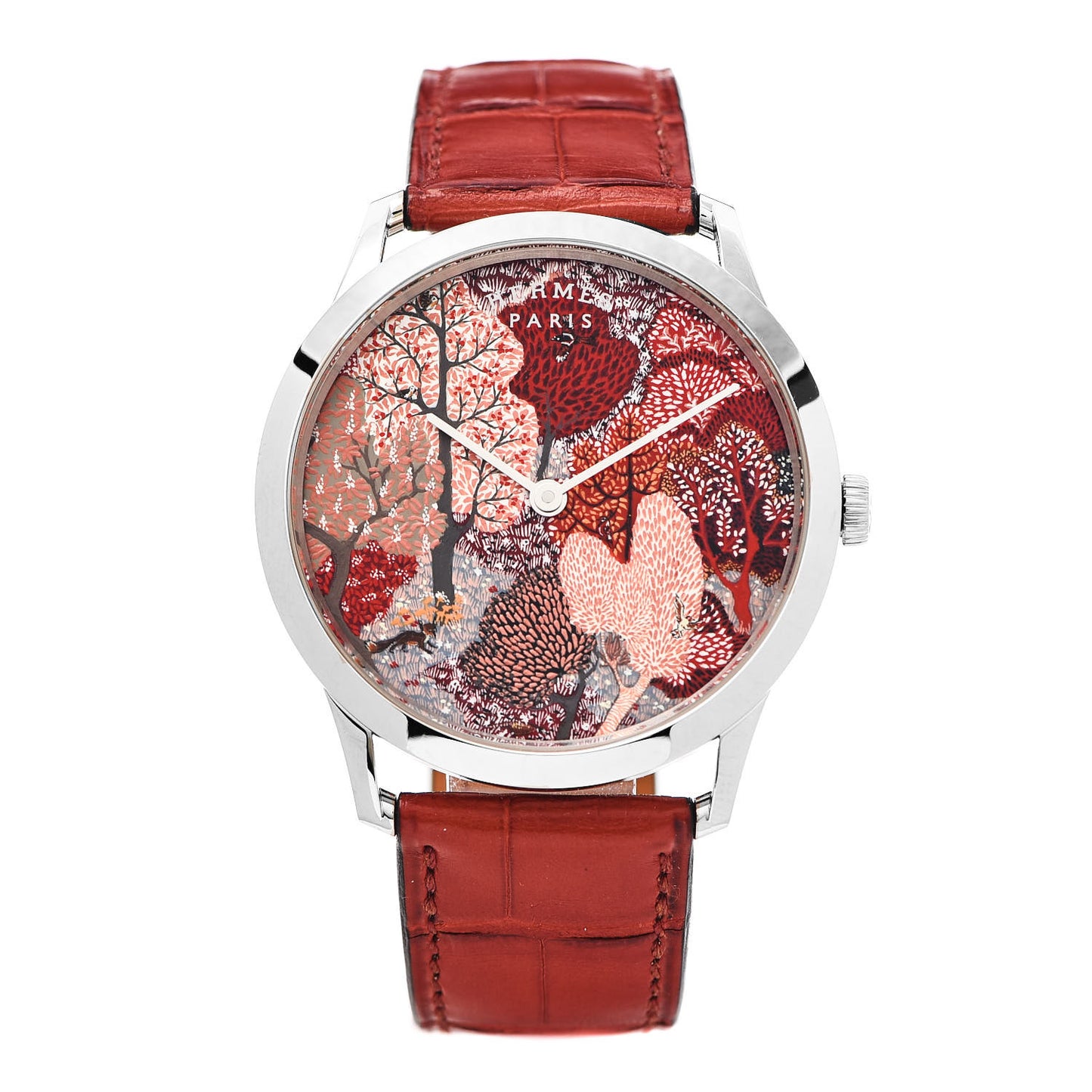 18K White Gold Alligator 39.5mm Slim d'Hermes English Garden Quartz Watch Rouge Casaque