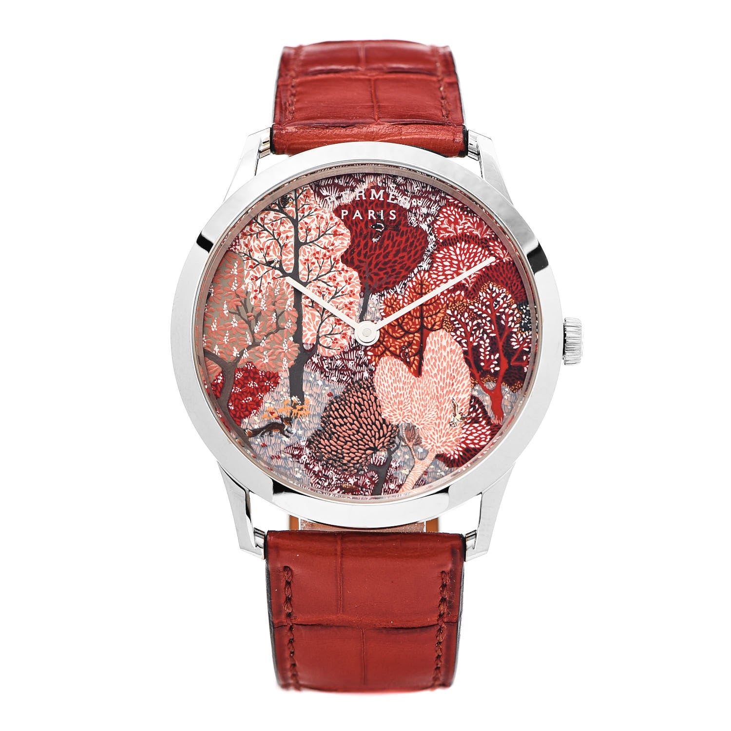 Hermes 18K White Gold Alligator 39.5mm Slim d'Hermes English Garden Quartz Watch Rouge Casaque 1 of 5