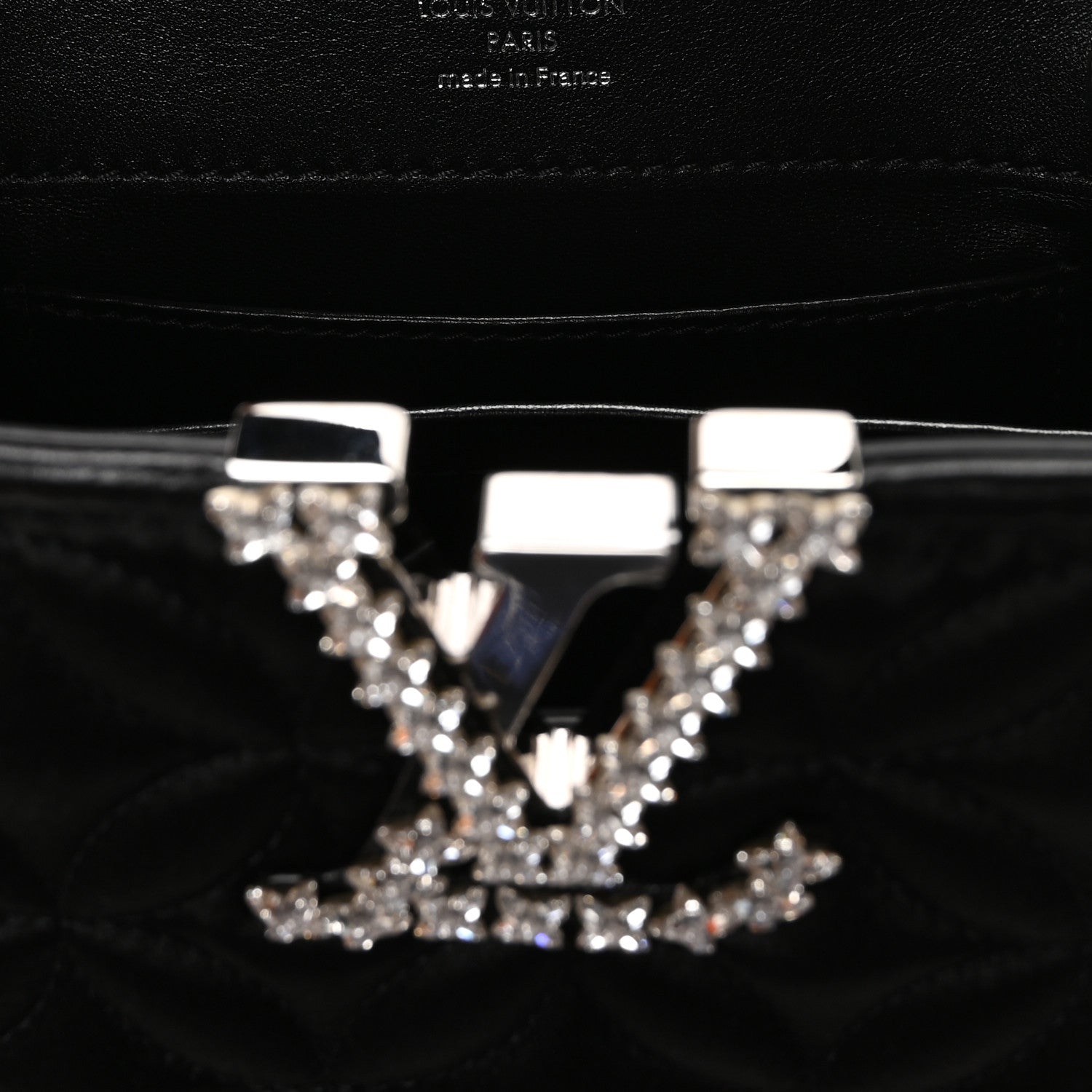 Louis Vuitton Satin Quilted Flower Crystal Mini Capucines Black 6 of 9