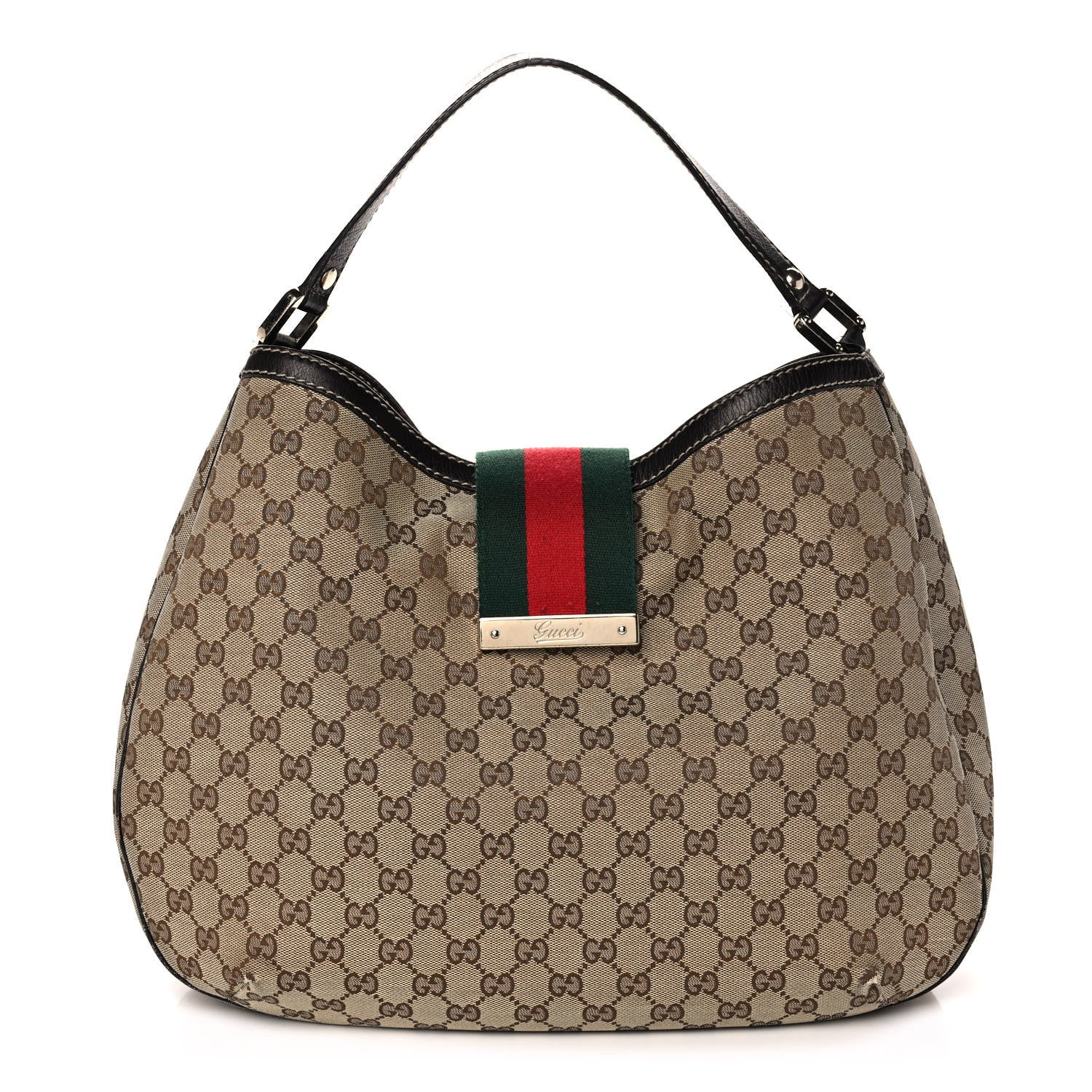 Gucci Monogram Large New Ladies Web Hobo Dark Brown 1 of 16