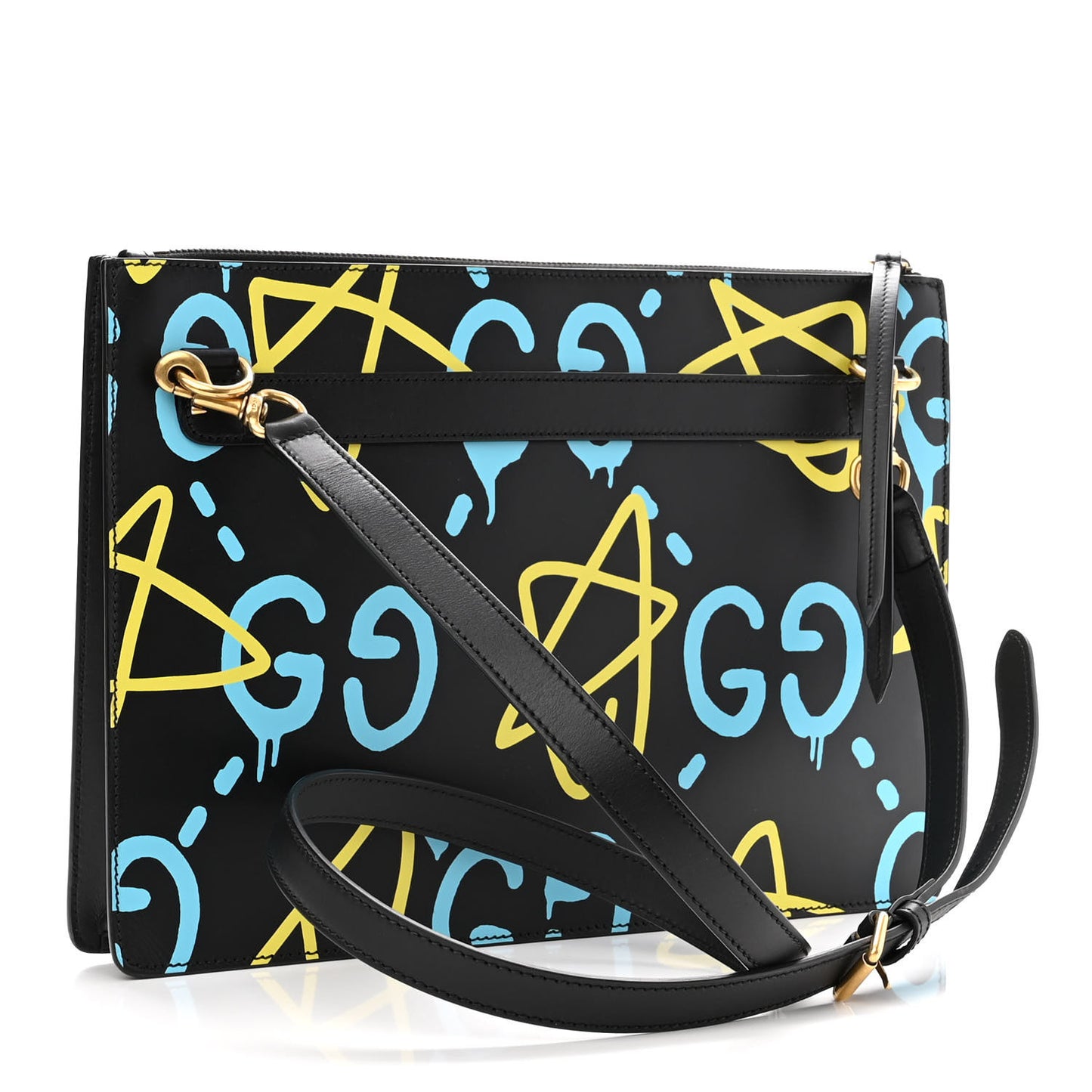 Calfskin GucciGhost Print GG Messenger Bag Black New Acquamarine