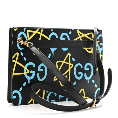 Gucci Calfskin GucciGhost Print GG Messenger Bag Black New Acquamarine 3 of 11