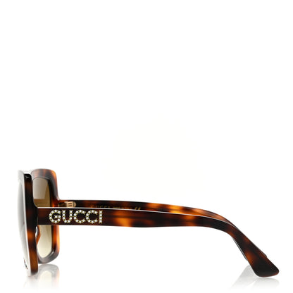 Gucci Acetate Square Frame Crystal Sunglasses GG 0418S Tortoiseshell 2 of 8