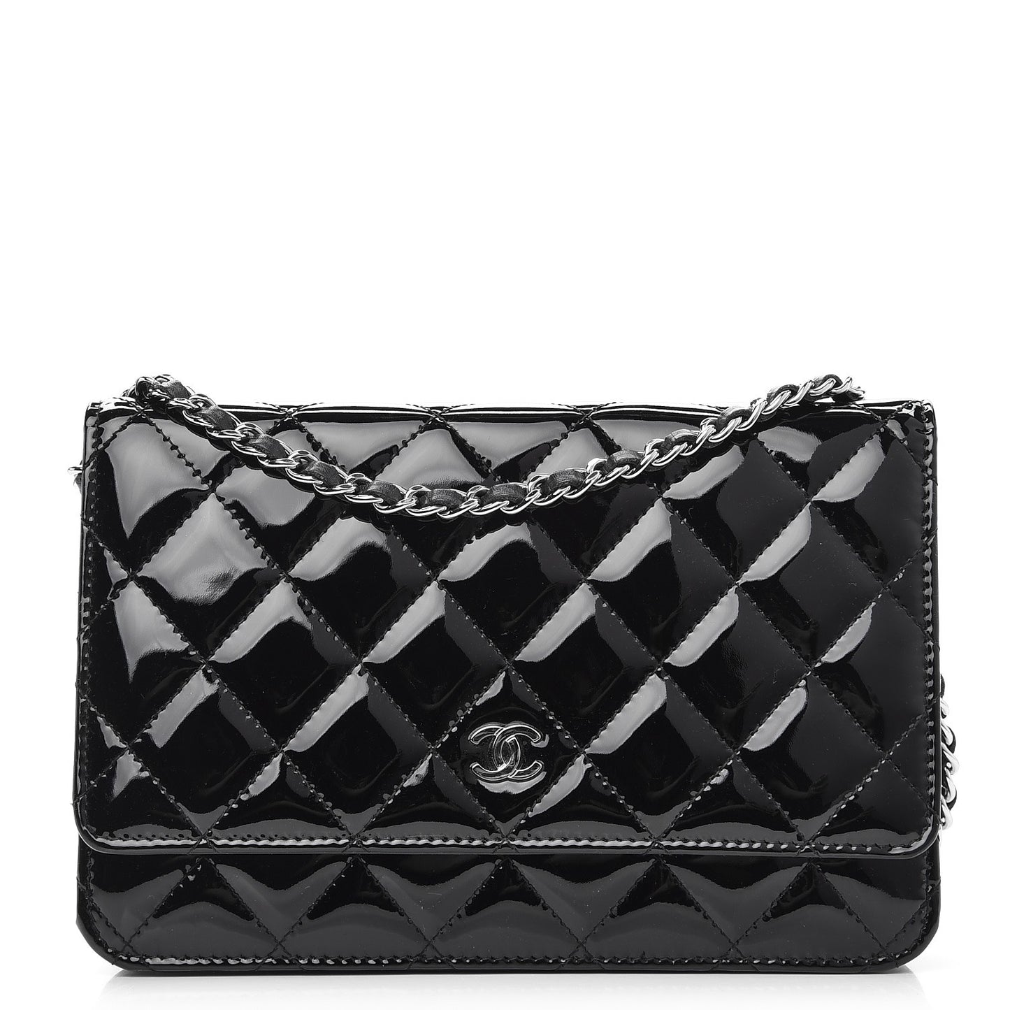 Patent Quilted Wallet On Chain WOC Black