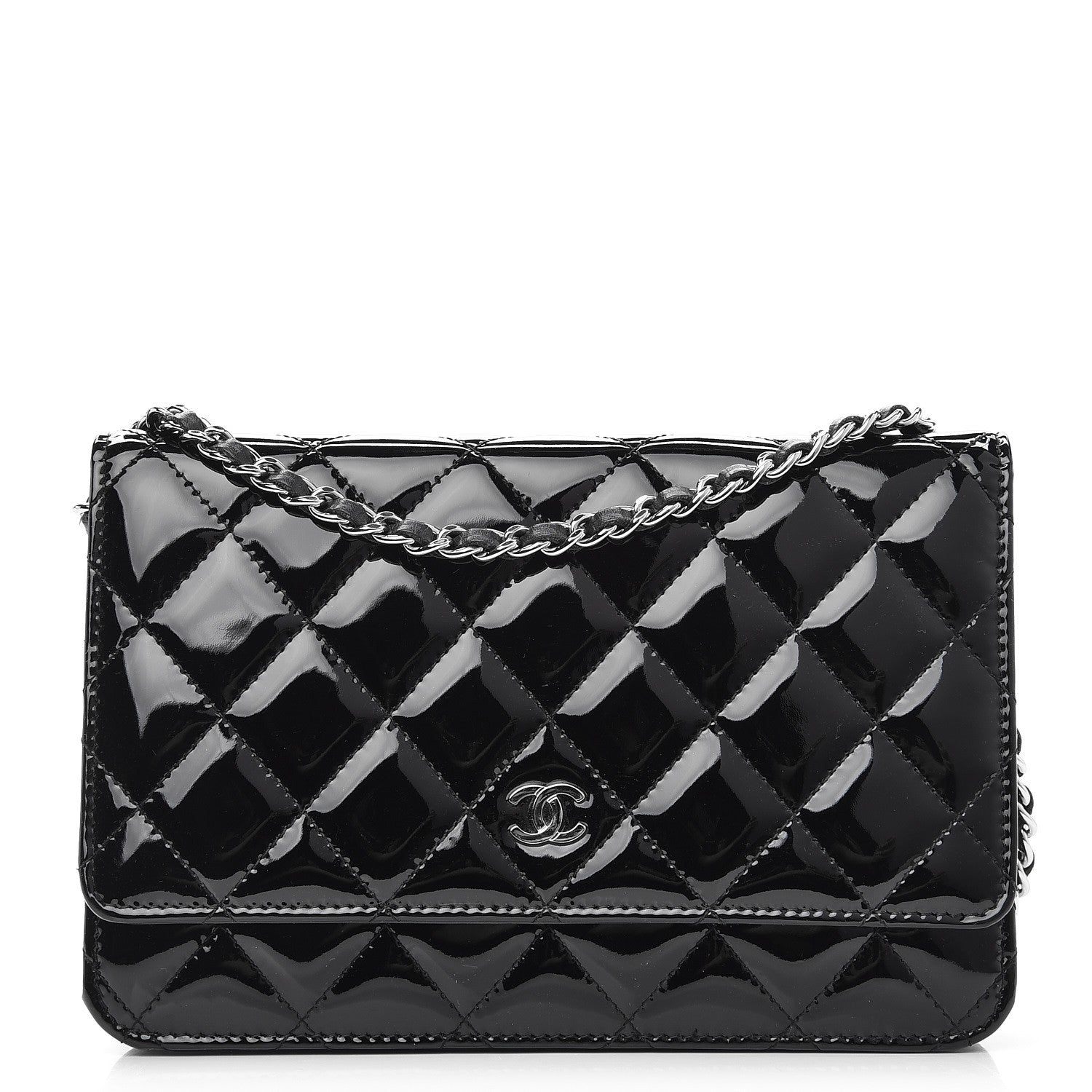 Chanel Patent Quilted Wallet On Chain WOC Black 1 of 9