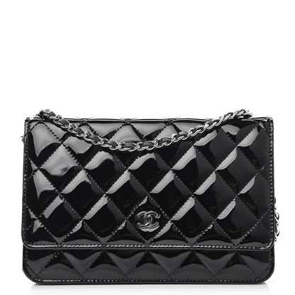 Chanel Patent Quilted Wallet On Chain WOC Black 1 of 9