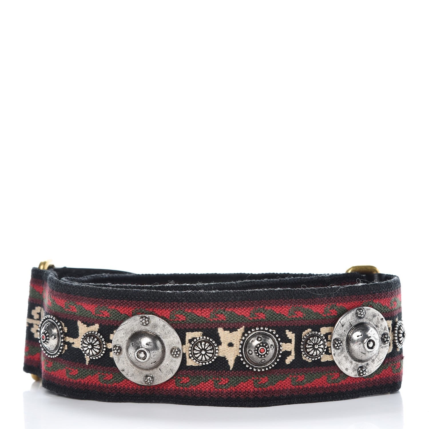 Christian Dior Canvas Embroidered Studded Bohemian Shoulder Strap Red 2 of 3