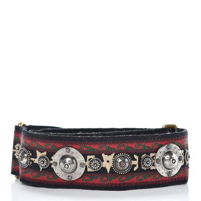 Christian Dior Canvas Embroidered Studded Bohemian Shoulder Strap Red 2 of 3