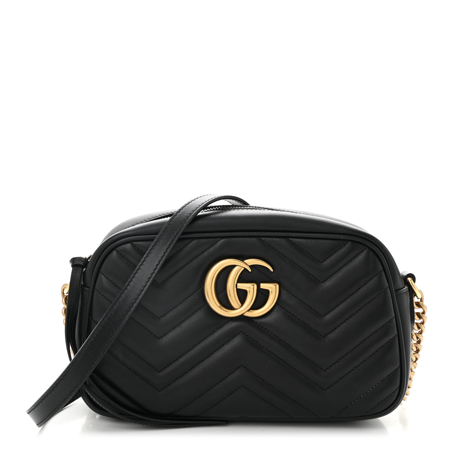Gucci Calfskin Matelasse Small GG Marmont Chain Shoulder Bag Black 1 of 10