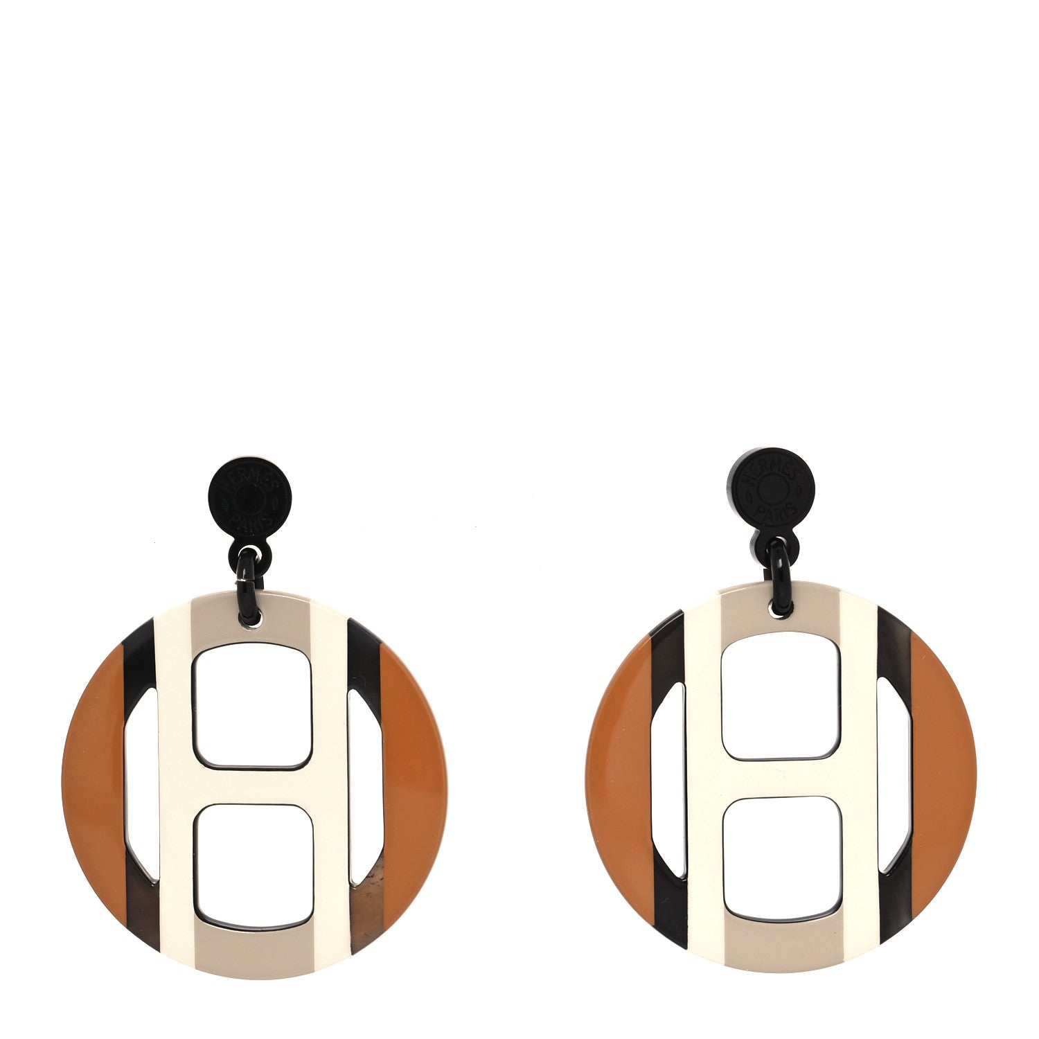 Hermes Lacquered Horn H Equipe Earrings Sable 1 of 5