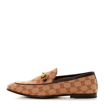 Gucci Canvas GG Monogram Horsebit Mens Jordaan Loafers 6.5 Beige Ruggine Light Brown 1 of 9