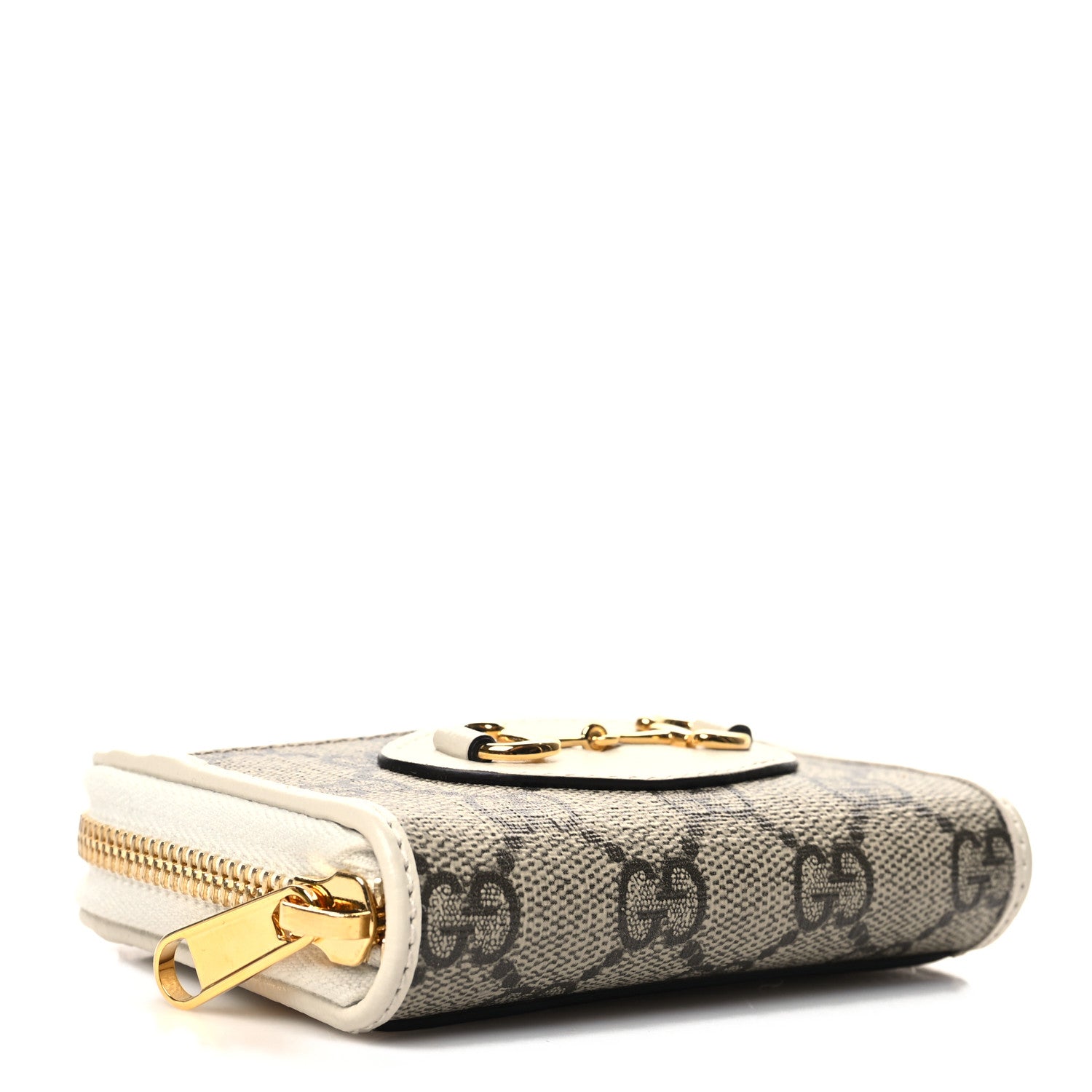 Gucci GG Supreme Monogram Azalea Calfskin Horsebit 1955 Zip Around ID Card Case Wallet Beige Ebony Mystic White 4 of 9