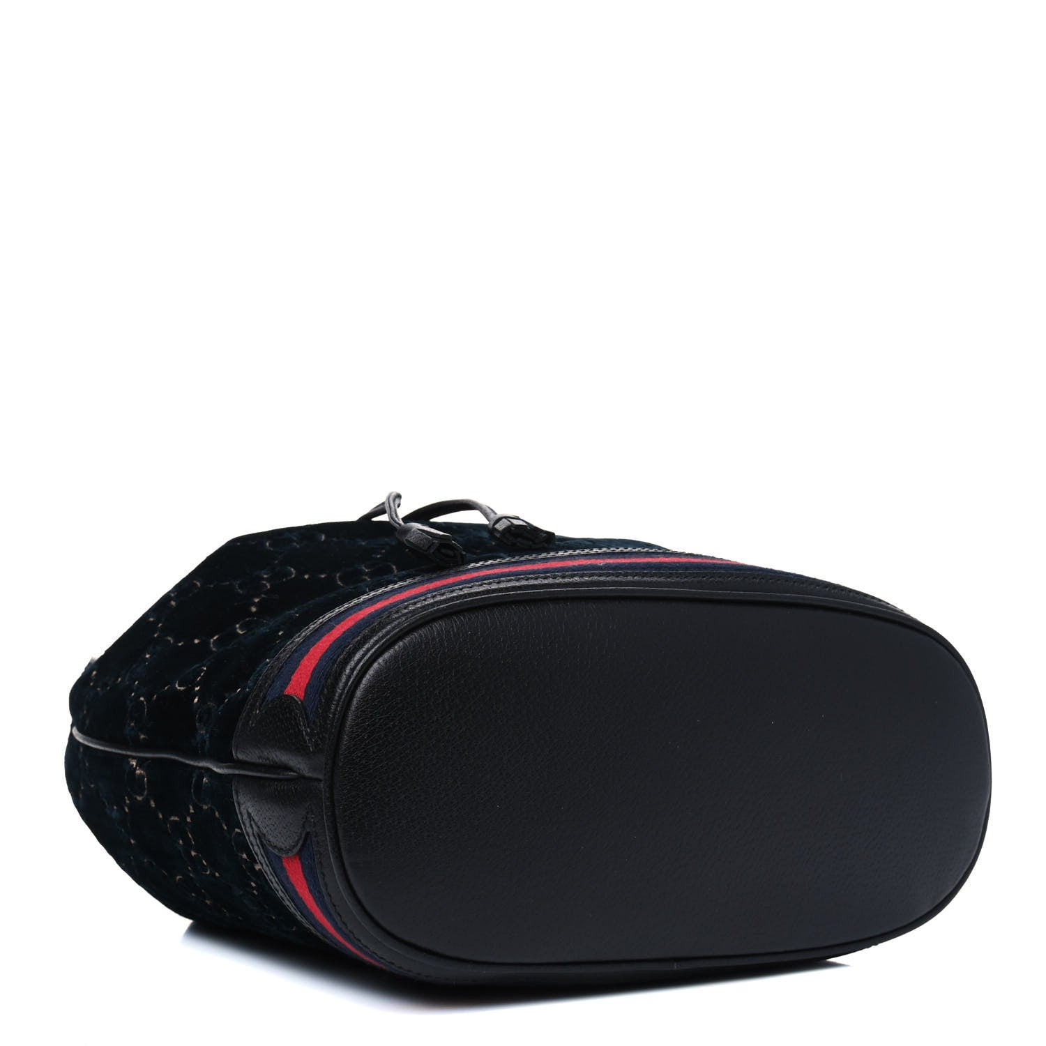 Gucci Velvet GG Monogram Web Bucket Bag Blue Beige 3 of 4