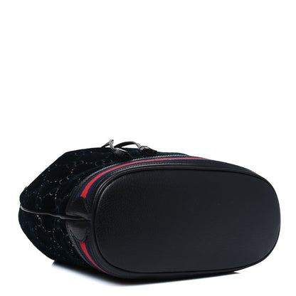 Gucci Velvet GG Monogram Web Bucket Bag Blue Beige 3 of 4