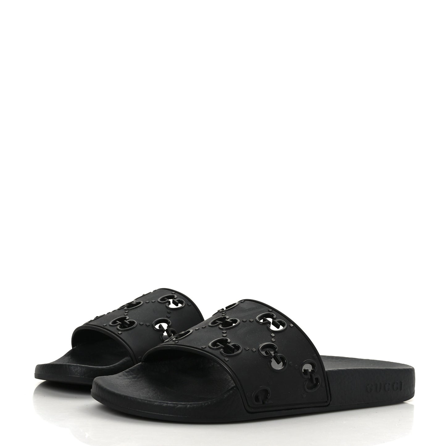 Rubber GG Monogram Perforated Womens Slide Sandals 38 Black