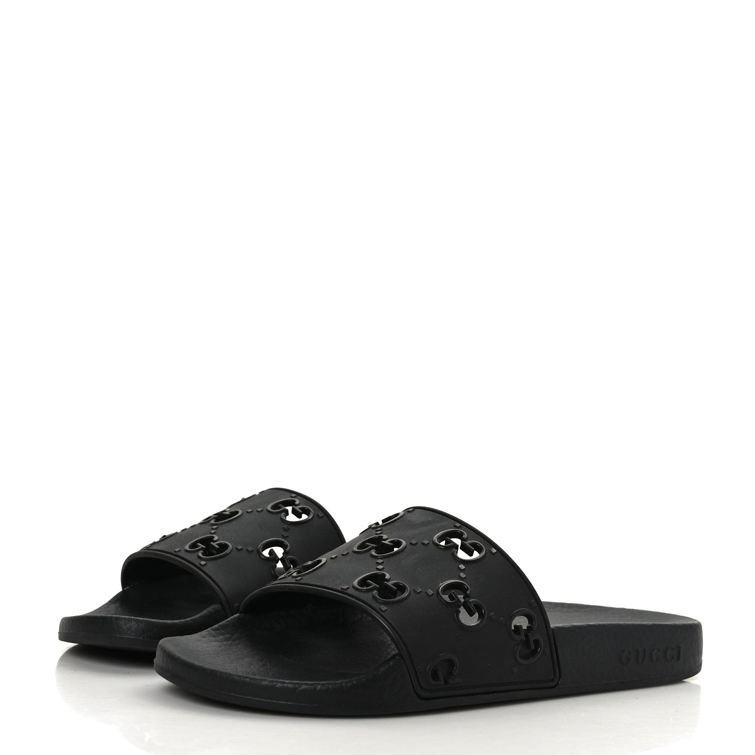 Gucci Rubber GG Monogram Perforated Womens Slide Sandals 38 Black 3 of 6