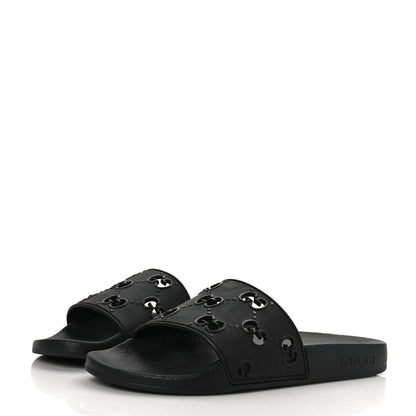Gucci Rubber GG Monogram Perforated Womens Slide Sandals 38 Black 3 of 6