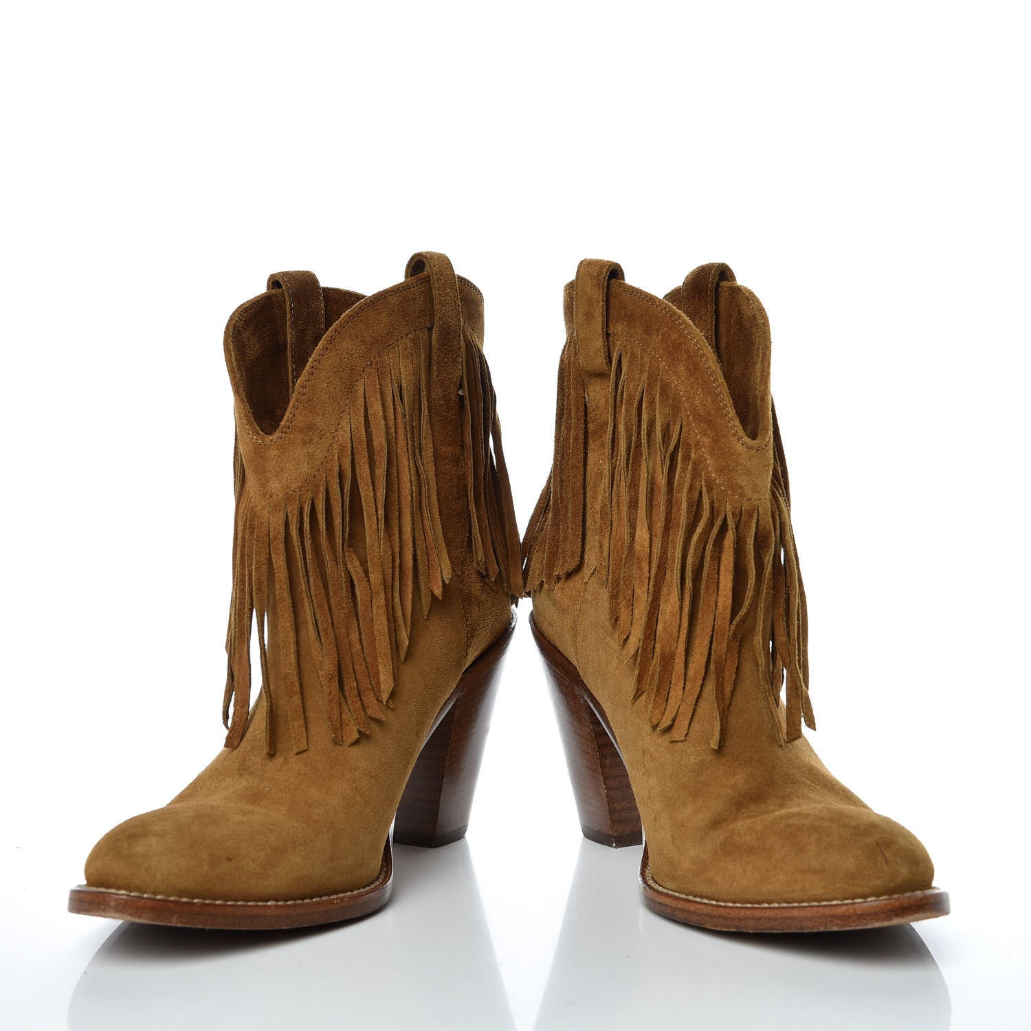 Saint Laurent Suede New Western 80 Fringe Ankle Boots 37 Tan 5 of 9