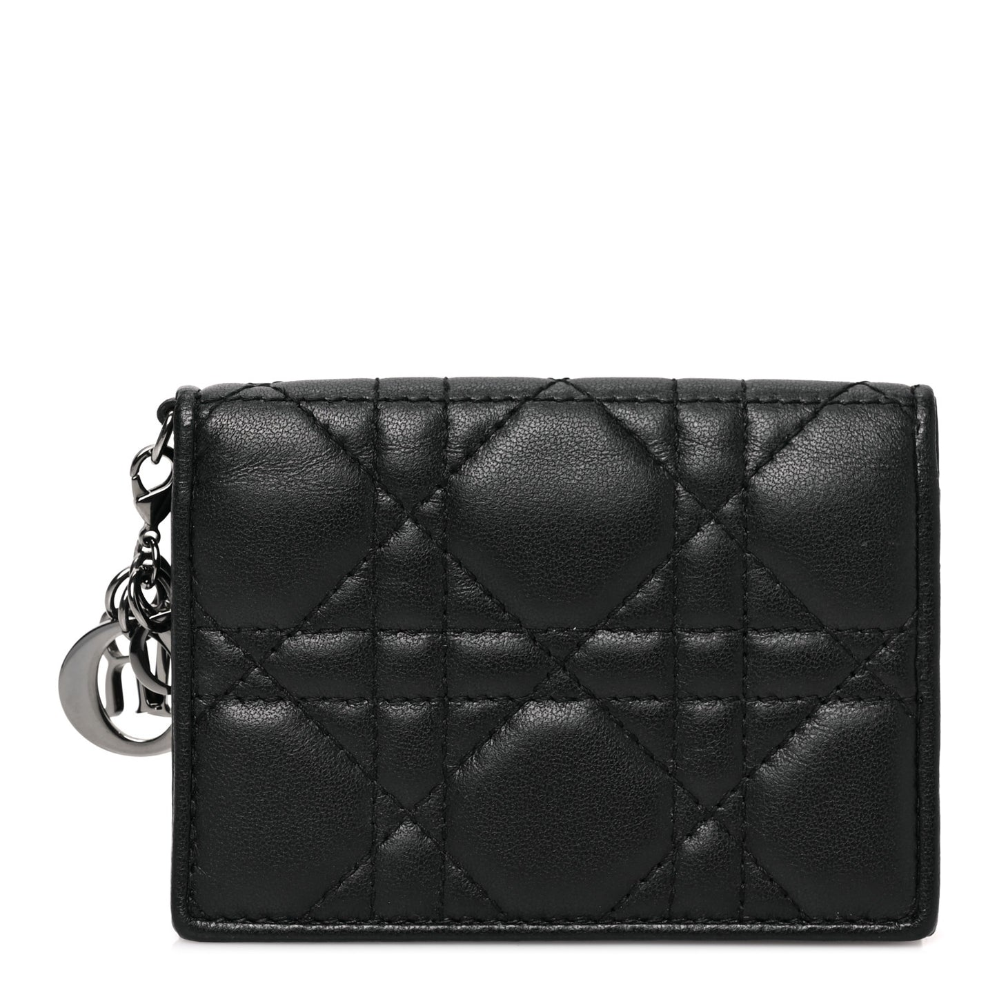 Lambskin Cannage Small Lady Dior Flap Card Holder Black