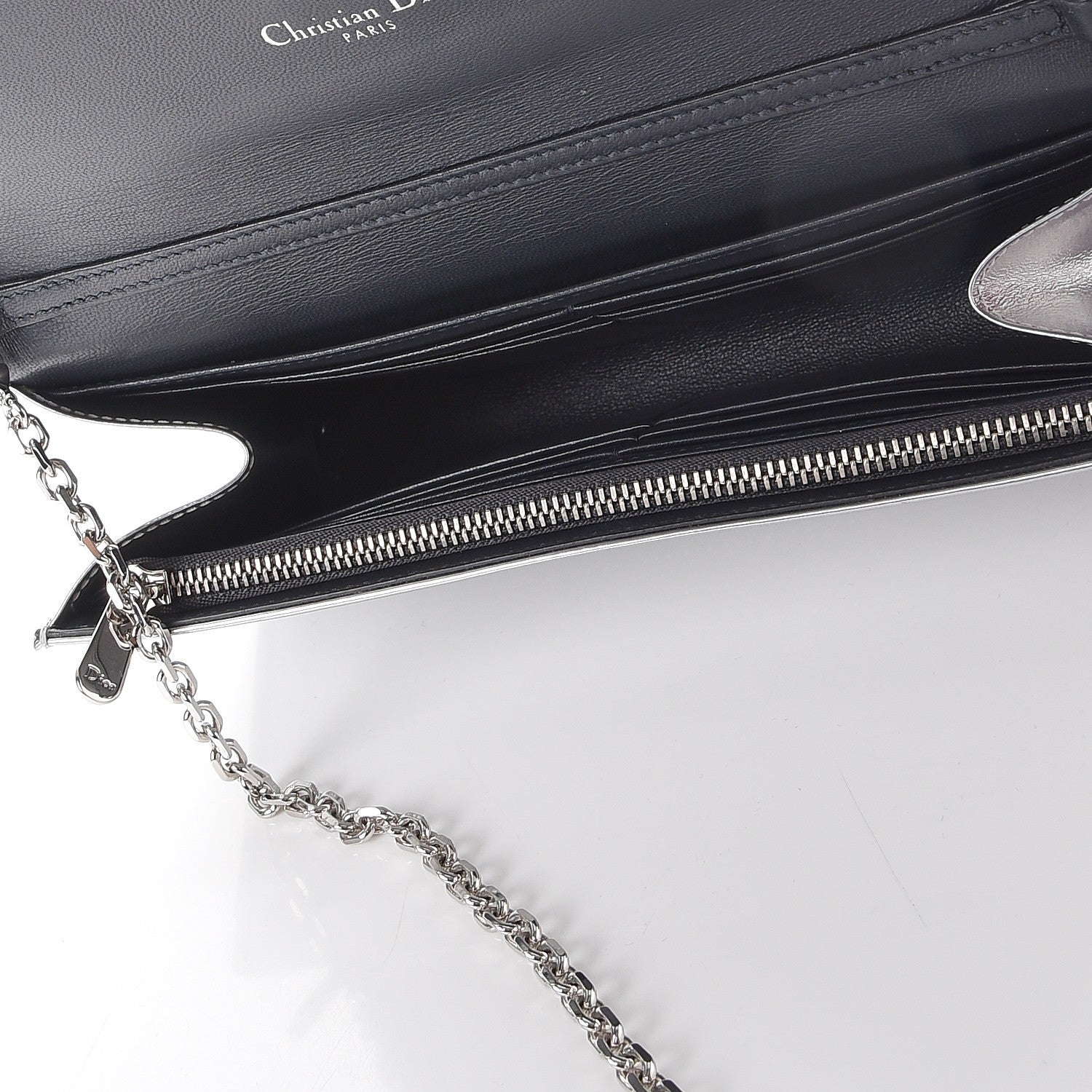Christian Dior Metallic Patent Micro-Cannage Lady Dior Croisiere Chain Wallet Silver 5 of 7