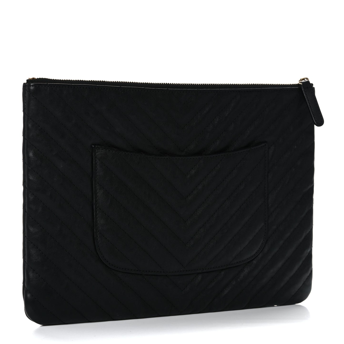 Aged Calfskin Chevron Quilted Medium Cosmetic Case Black