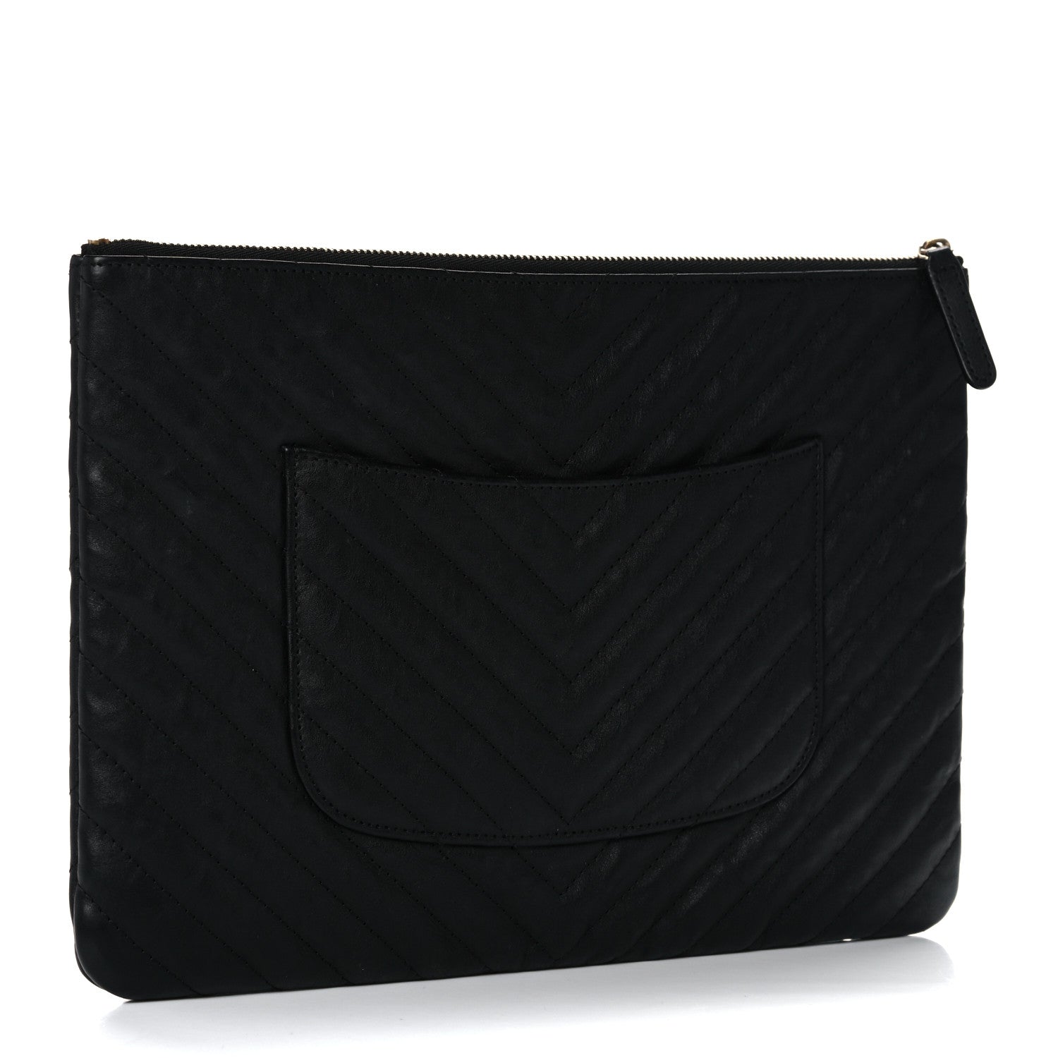Chanel Aged Calfskin Chevron Quilted Medium Cosmetic Case Black 3 of 13