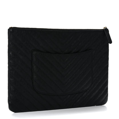 Chanel Aged Calfskin Chevron Quilted Medium Cosmetic Case Black 3 of 13