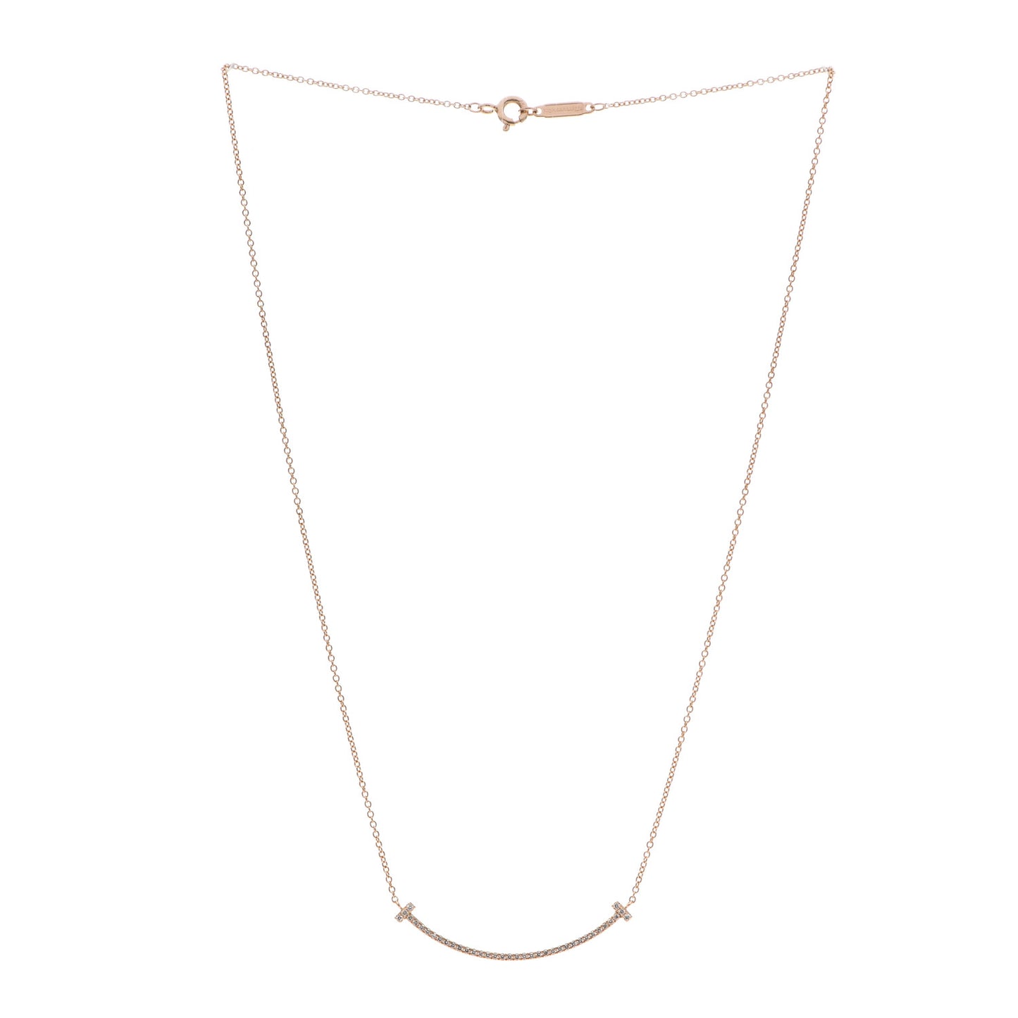 18K Rose Gold Diamond Small T Smile Pendant Necklace