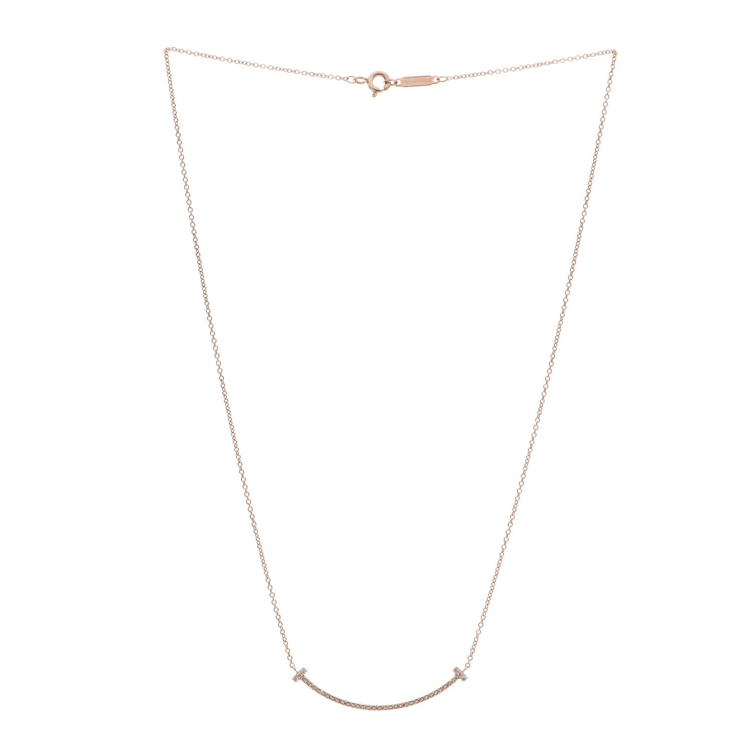 Tiffany 18K Rose Gold Diamond Small T Smile Pendant Necklace 3 of 6