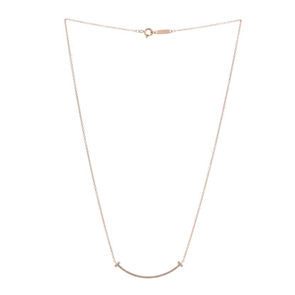 Tiffany 18K Rose Gold Diamond Small T Smile Pendant Necklace 3 of 6