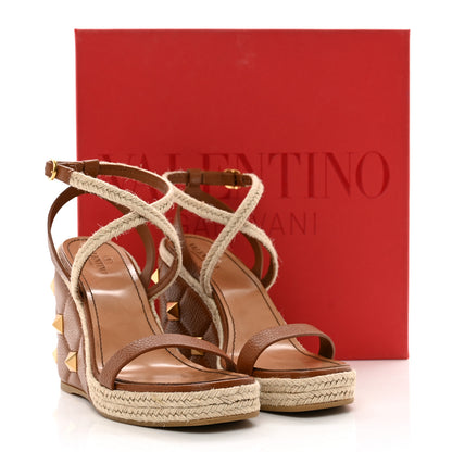 Valentino Garavani Grained Calfskin Roman Stud Espadrille Wedge Ankle Wrap Sandals 39.5 Selleria 8 of 8