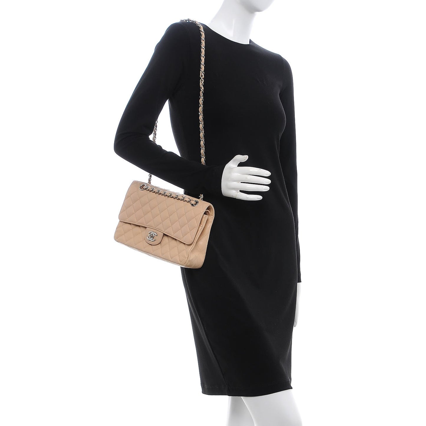 Caviar Quilted Medium Double Flap Beige Clair