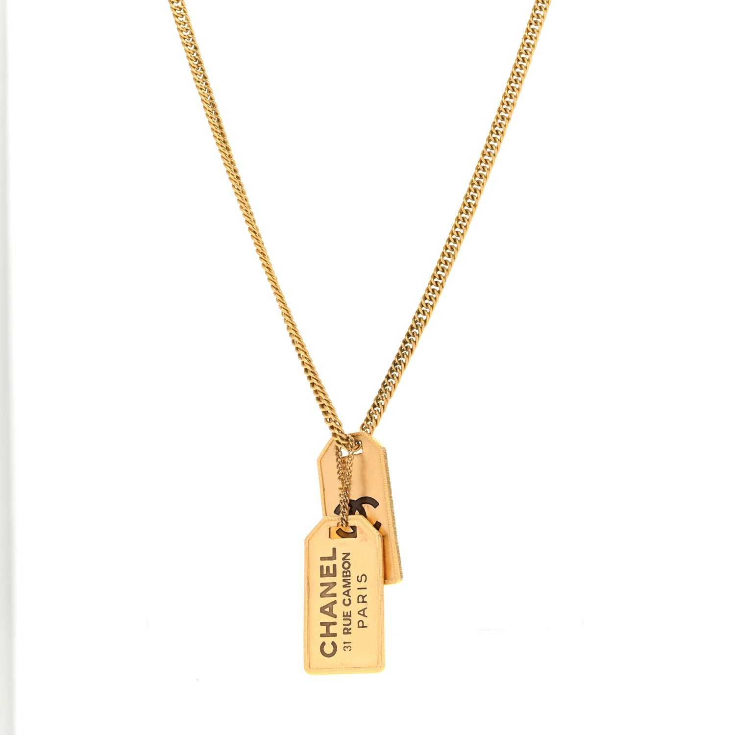 Chanel ID Dog Tag Charm Necklace Gold 1 of 5