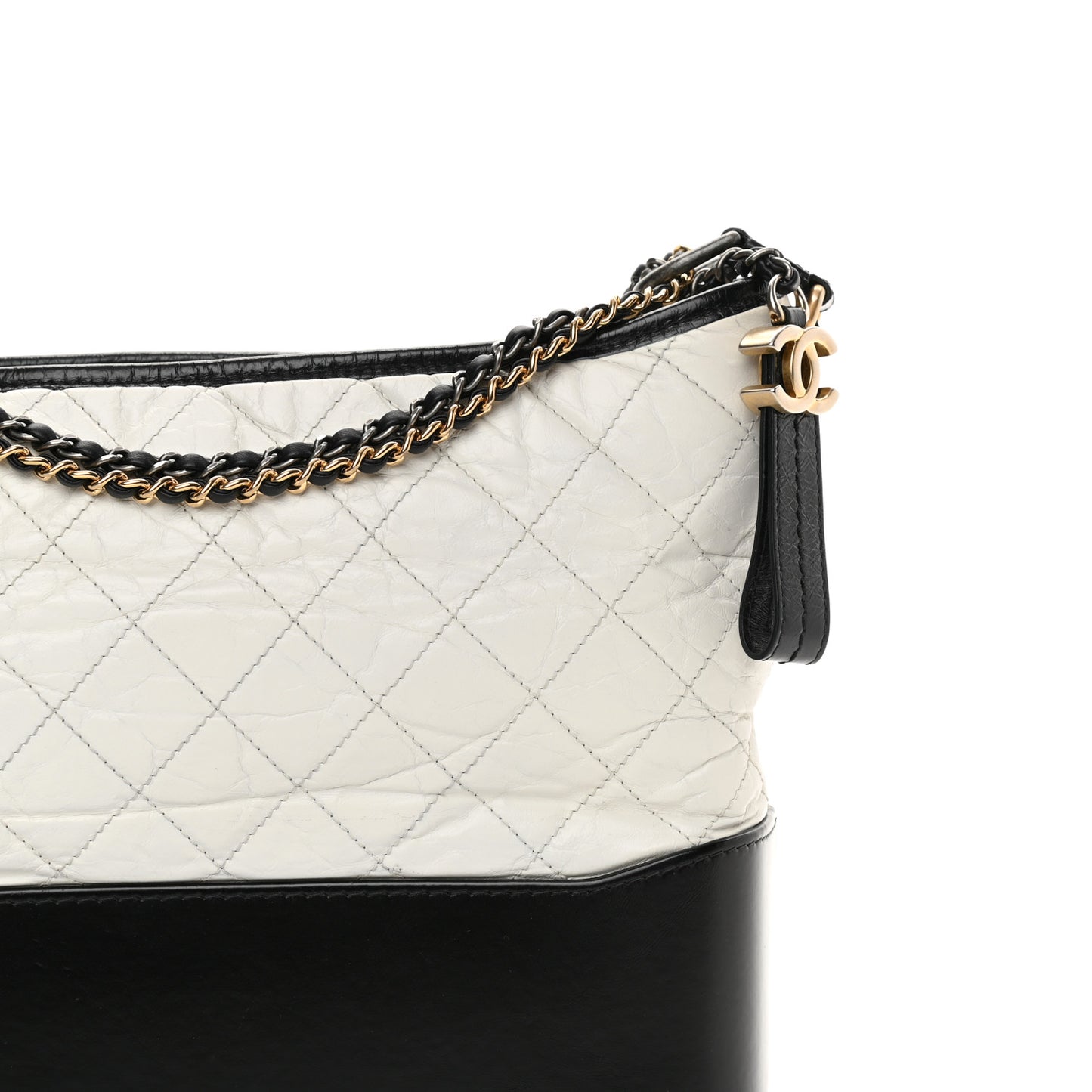 Aged Calfskin Quilted Medium Gabrielle Hobo Black White