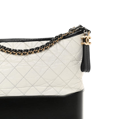 Chanel Aged Calfskin Quilted Medium Gabrielle Hobo Black White 8 of 13