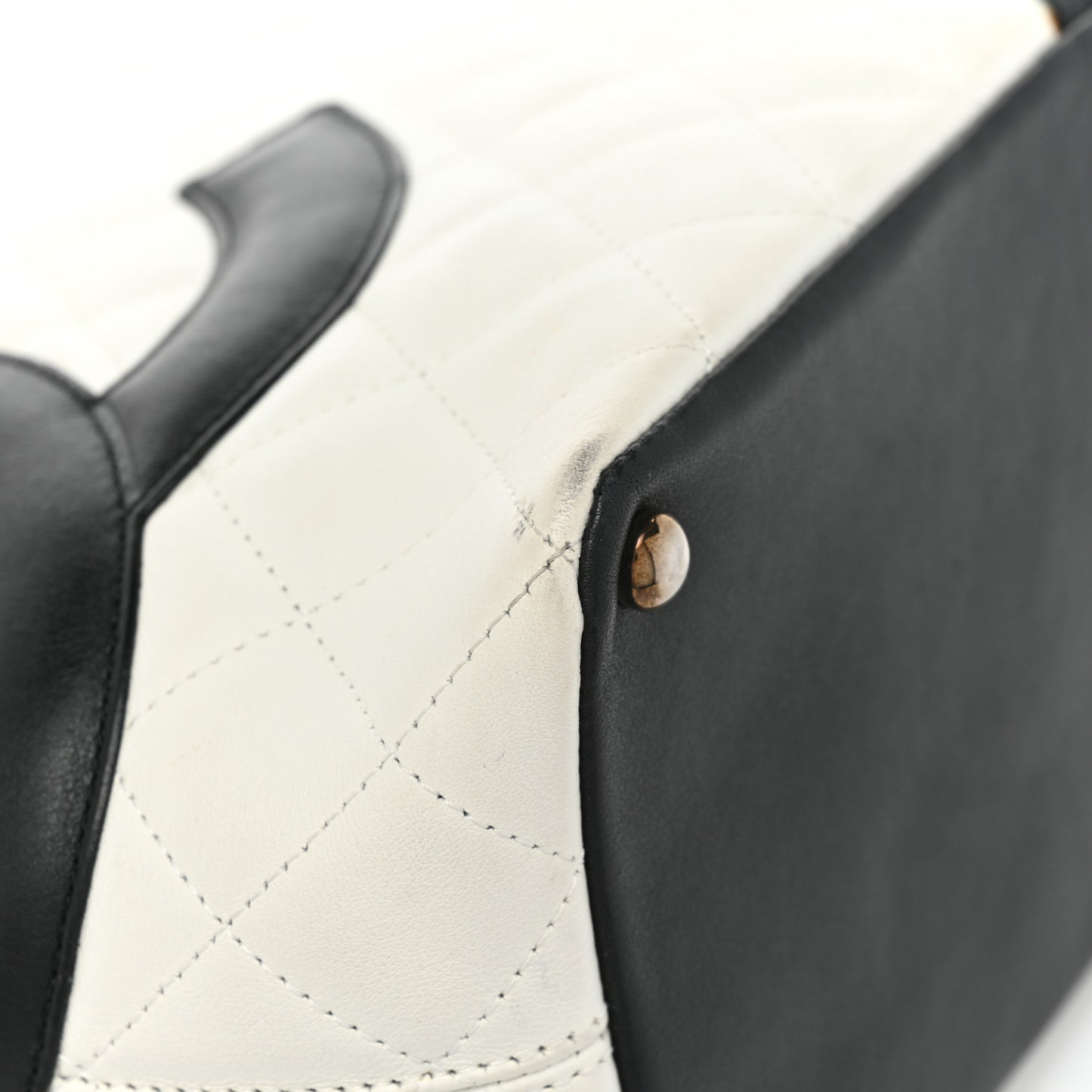 Calfskin Quilted Medium Cambon Tote White Black