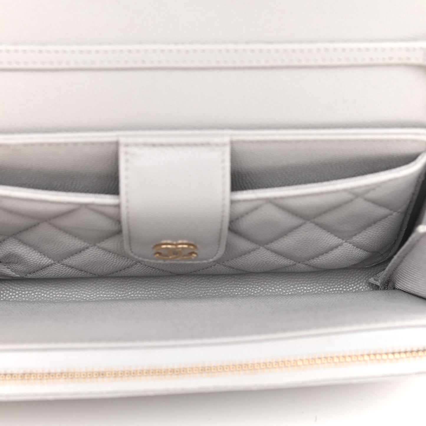 Caviar Quilted Phone Holder Wallet on Removable Chain Grey