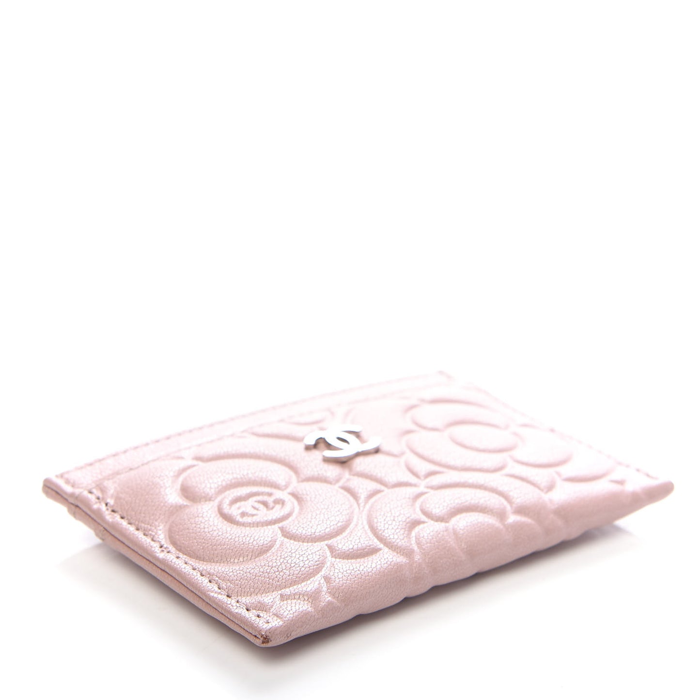 Goatskin Camellia Embossed Card Holder Light Pink
