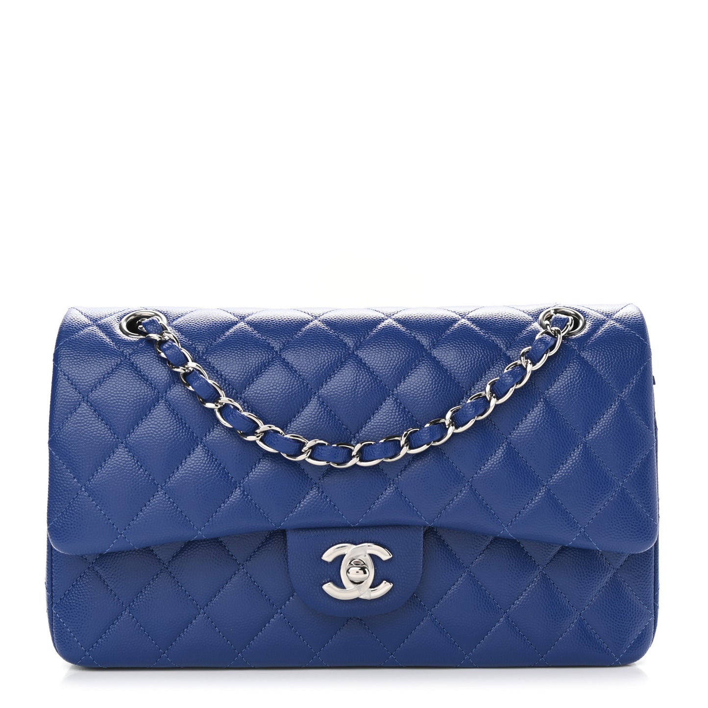 Caviar Quilted Medium Double Flap Blue
