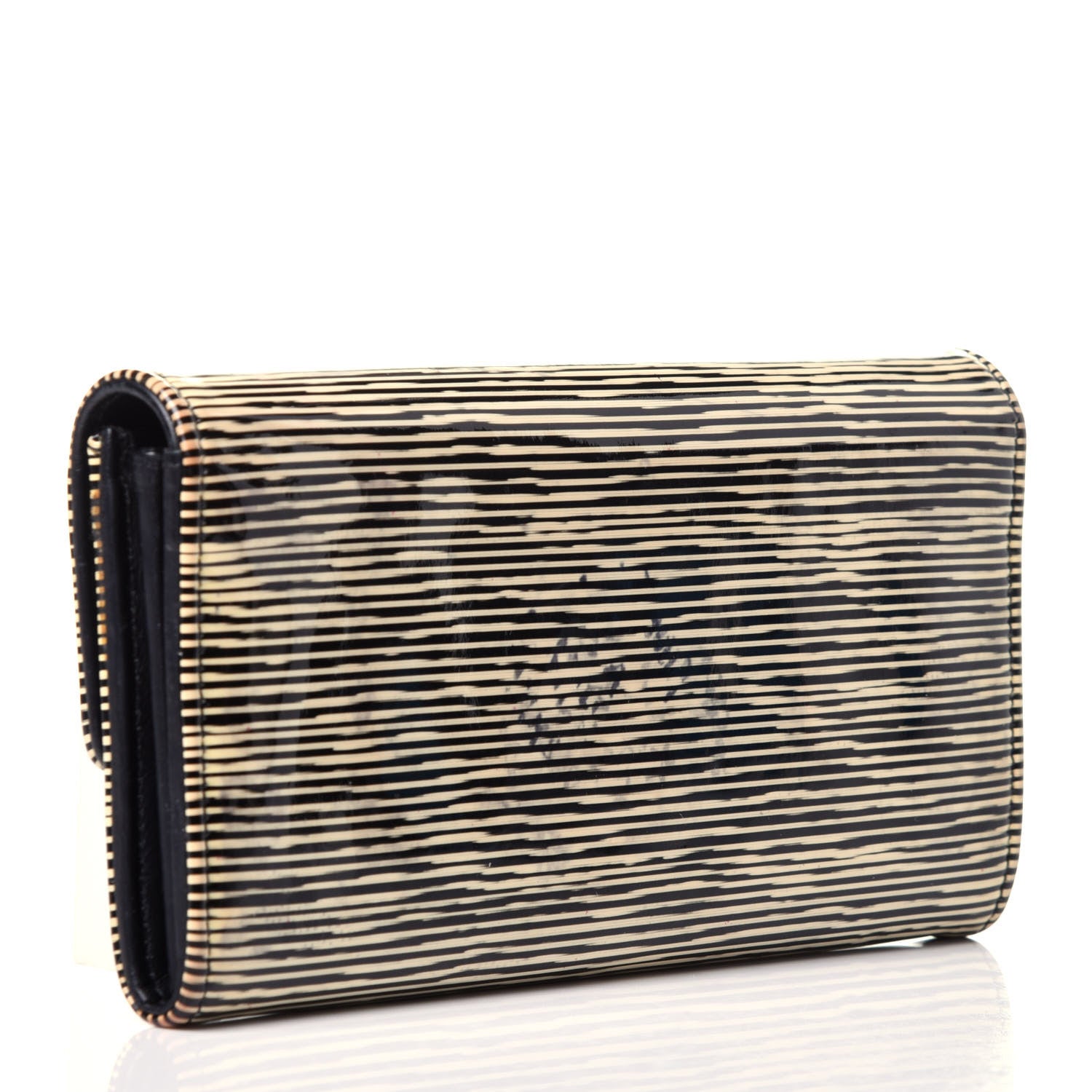 Chanel Patent Calfskin Striped Long Flap Wallet Black 3 of 12