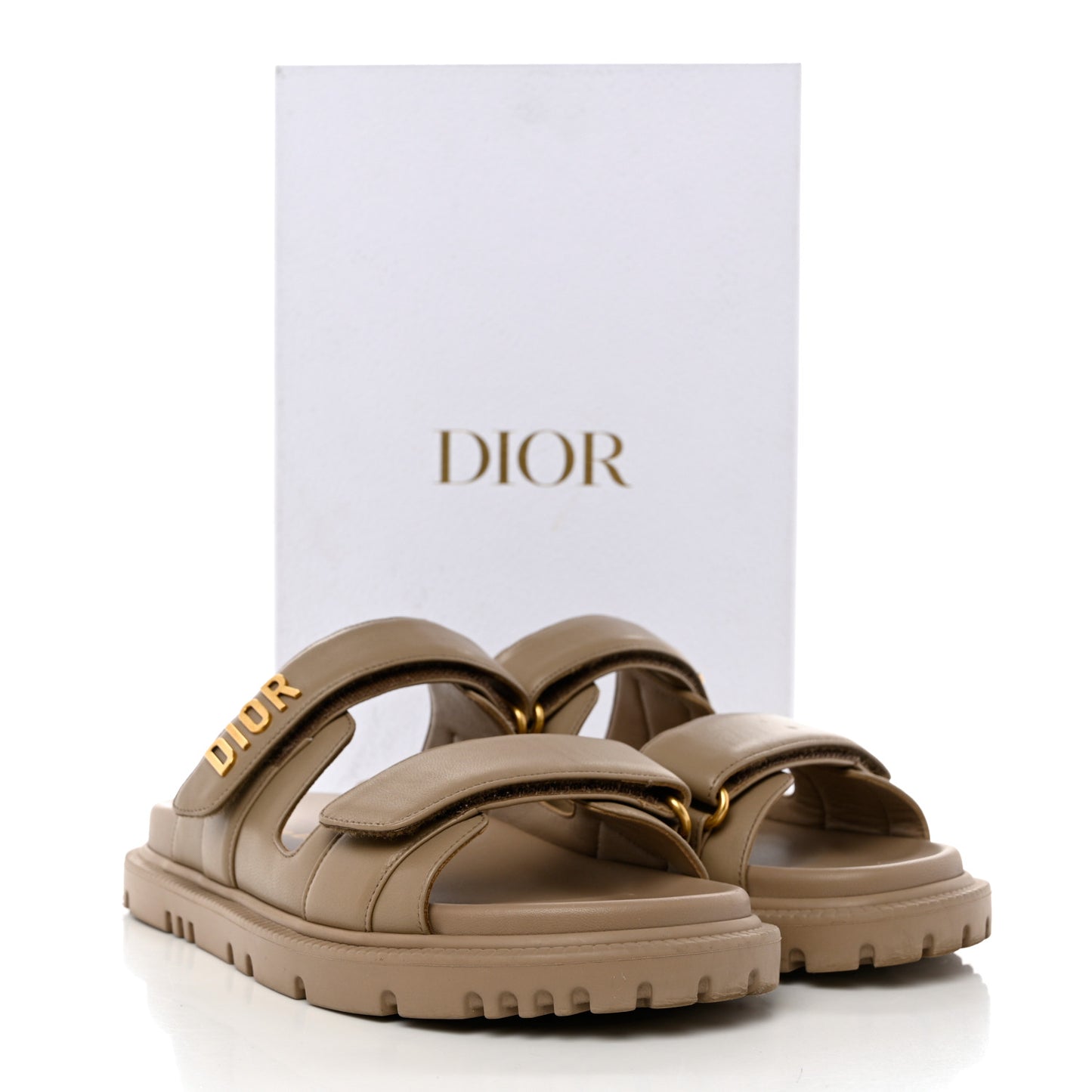 Lambskin Dioract 10mm Slide Sandals 37 Beige