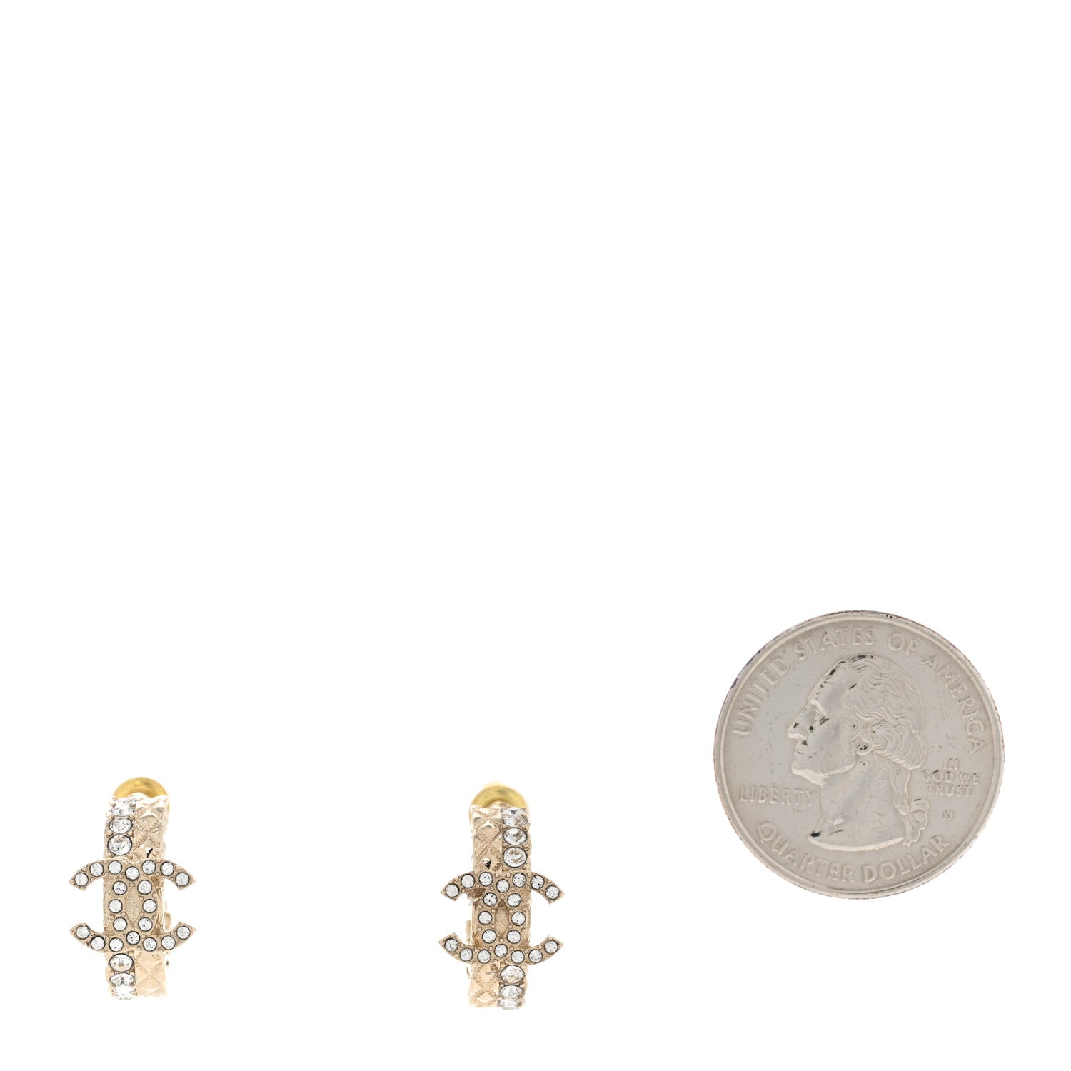 Chanel Metal Crystal Quilted CC Hoop Earrings Gold 2 of 4