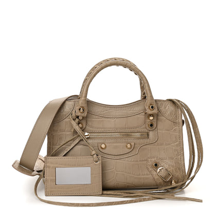 Balenciaga Calfskin Crocodile Embossed Classic Gold Hardware Mini City Beige Latte 1 of 10