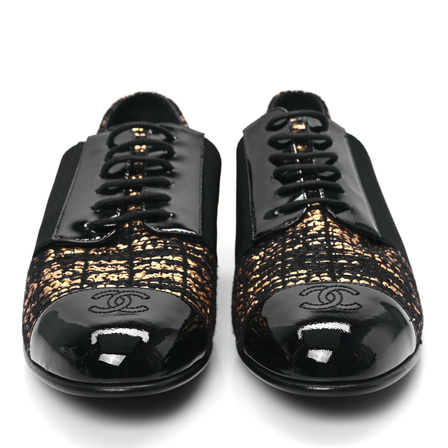 Tweed Patent CC Womens Lace Up Oxfords 39.5 Black Gold