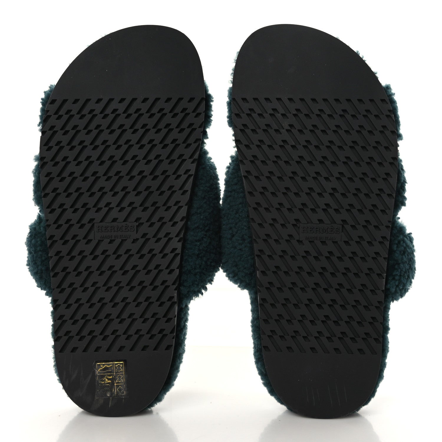 Hermes Woolskin Womens Chypre Sandals 37.5 Vert Anglais 5 of 7