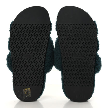 Hermes Woolskin Womens Chypre Sandals 37.5 Vert Anglais 5 of 7