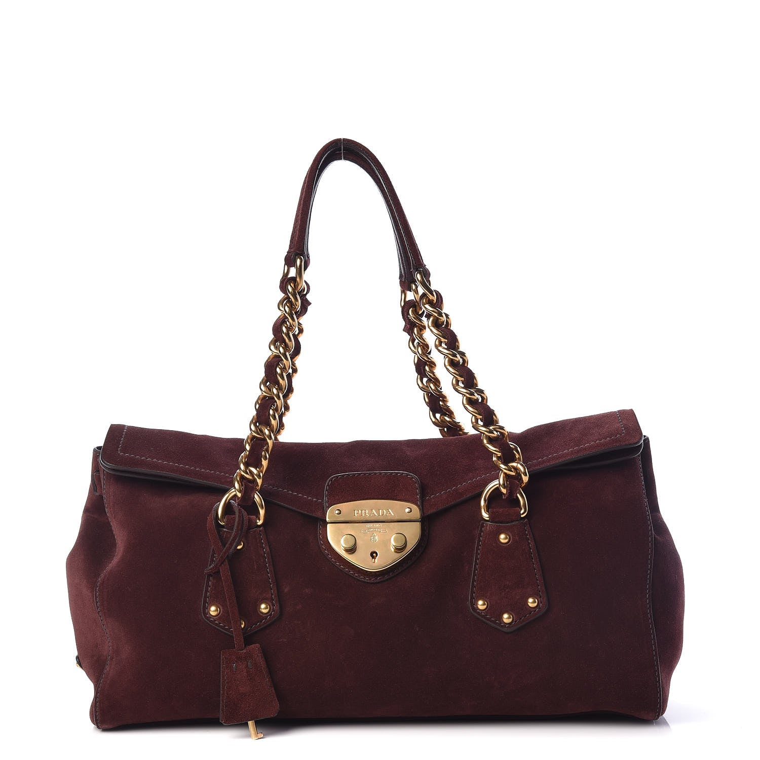 Prada Scamosciato Suede Foldover Pushlock Chain Satchel Prugna 1 of 18