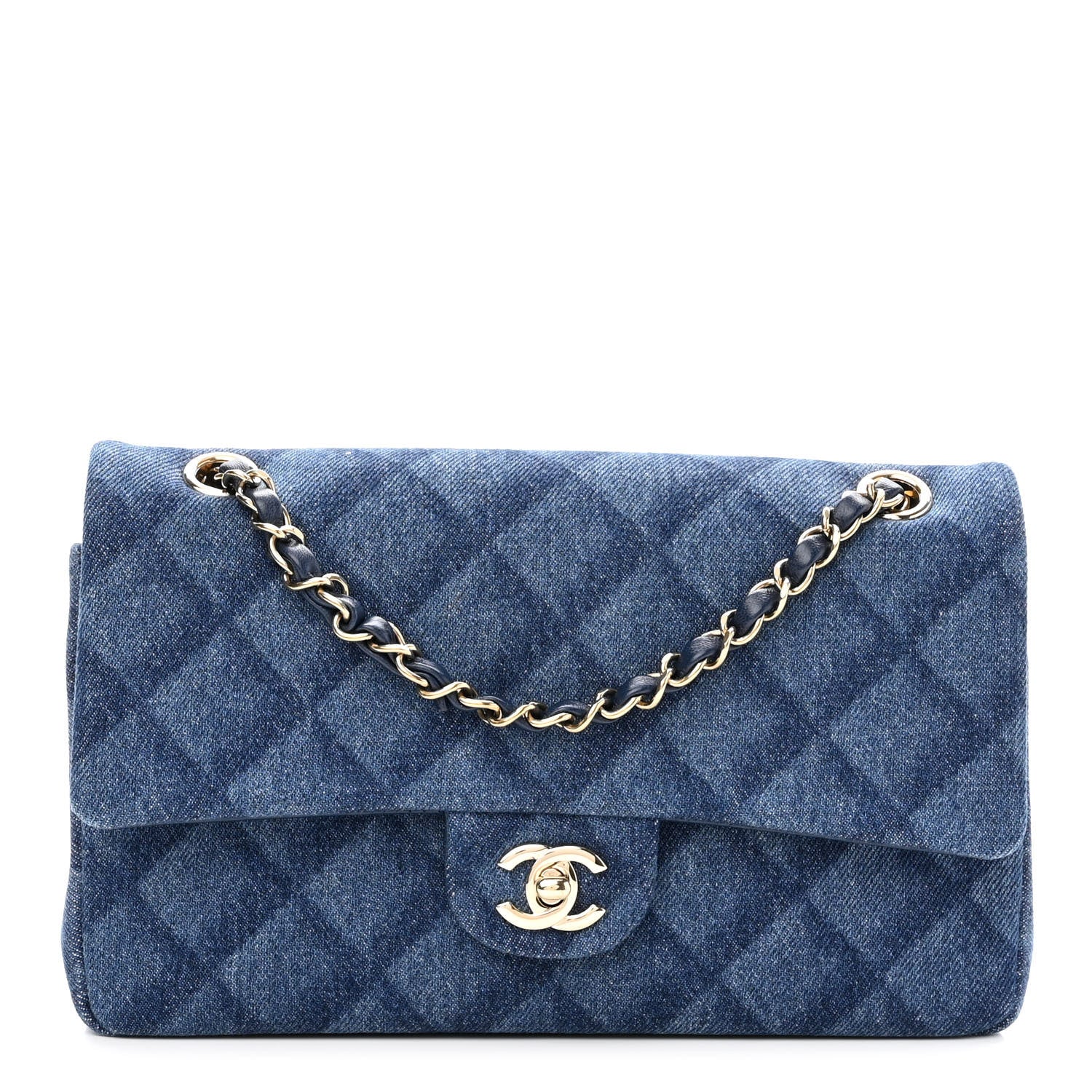 Chanel Printed Denim Quilted Medium Double Flap Dark Blue 1 of 10